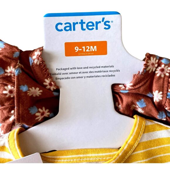 Carters Baby Girls 4-Piece Outfit Set 9-12M - Floral & Striped Bodysuits With Pi - Picture 5 of 7